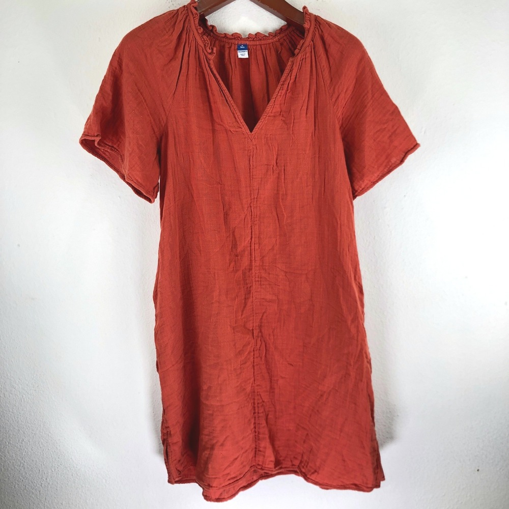 Cottagecore Terracotta Boho Medium Tall Burnt Orange Cotton Gauze Ruffle Dress